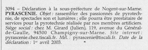 D&eacute;claration &agrave; la sous-pr&eacute;fecture 2003